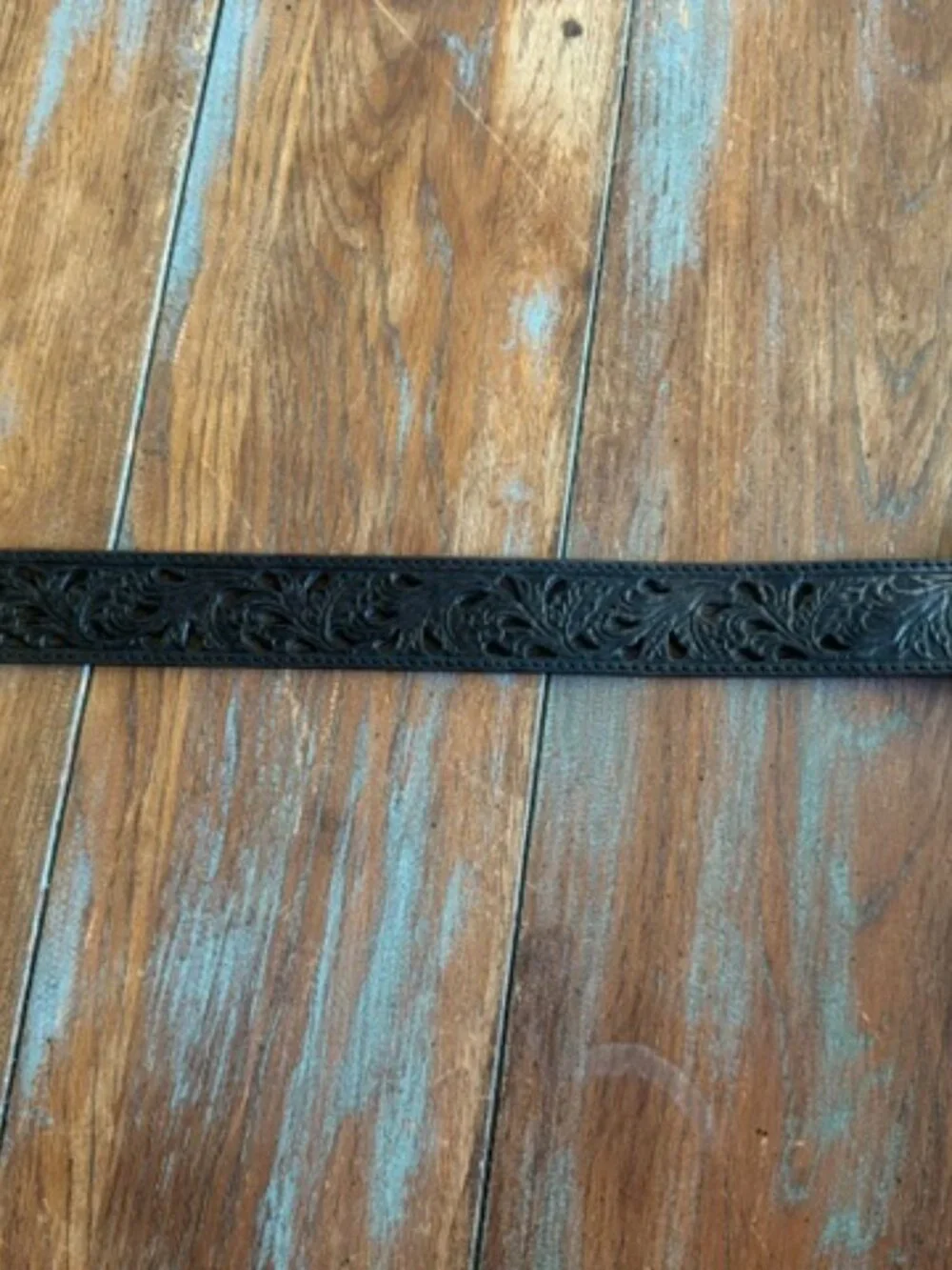 Tony Lama Black Pierced Filigree Leather Western Belt & Silver Buckle Sz 36